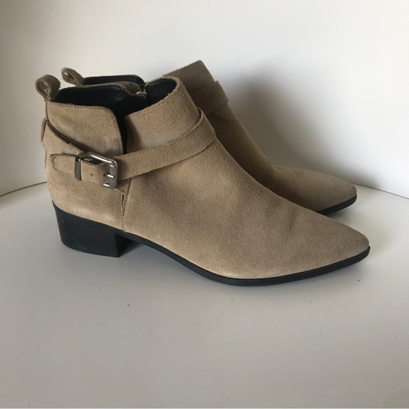 Marc Fisher 9.5 Natural Suede Beige Ireene Pointed Toe Strap Detail Ankle Boots. - Picture 11 of 14